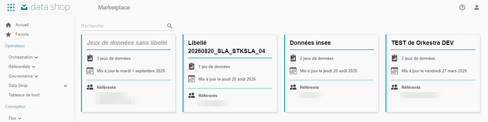 Écran Marketplace du Data Shop présentant les Data Products sous forme de cartes