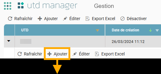 Bouton Ajouter mis en évidence dans la barre d'actions des versions d'UTD