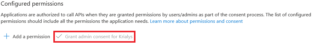 Bouton Grant admin consent grisé