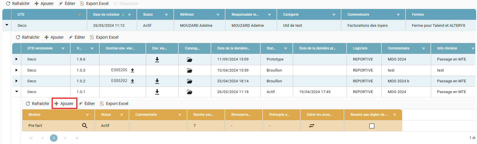 Bouton Ajouter mis en évidence dans la barre d'actions des modules