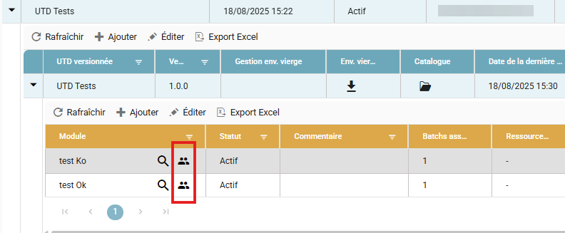 Tableau des modules, avec l'icône utilisateurs mise en évidence
