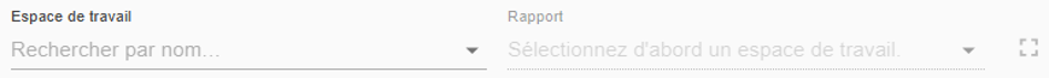 Champs Espace de travail et Rapport pour sélectionner un rapport Power BI à afficher