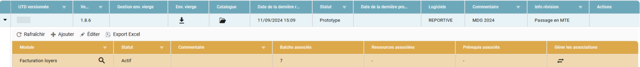 Ligne d'un module dans le tableau, avec les icônes de recherche et de gestion des utilisateurs
