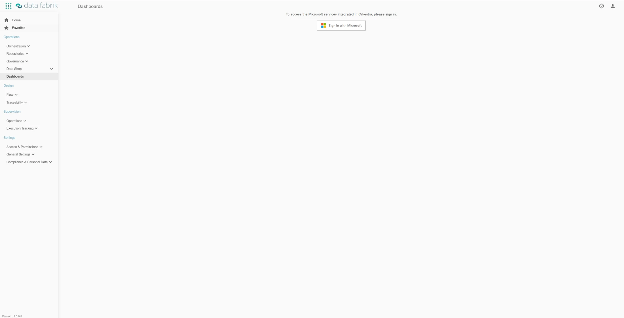Sign-in page: message asking you to sign in and the Sign in with Microsoft button