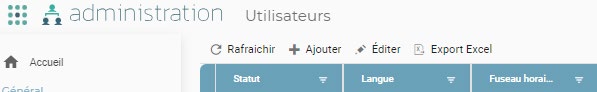 Toolbar of the Administration / Users screen with the + Add button