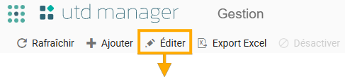 Edit button highlighted in the action bar of the UTD table