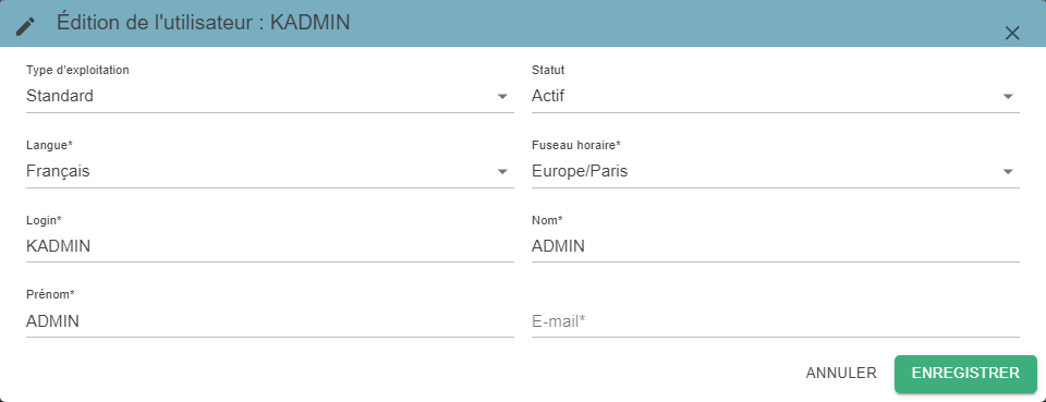 ‘Edit User’ pop-up showing the editable general information
