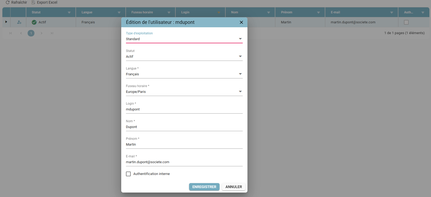 ‘Edit User’ pop-up showing the editable general information