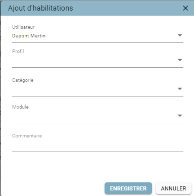 ‘Add permissions’ pop-up with the User, Profile, Category, Module, and Comment fields