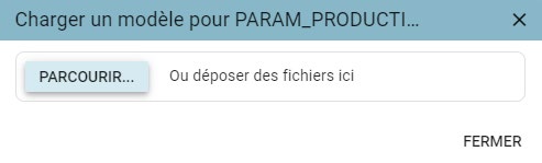"Charger un modèle" (Upload a template) pop-up for a resource
