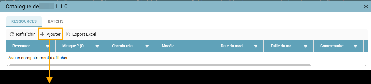 Resources tab of the Catalog pop-up, with the Add button highlighted
