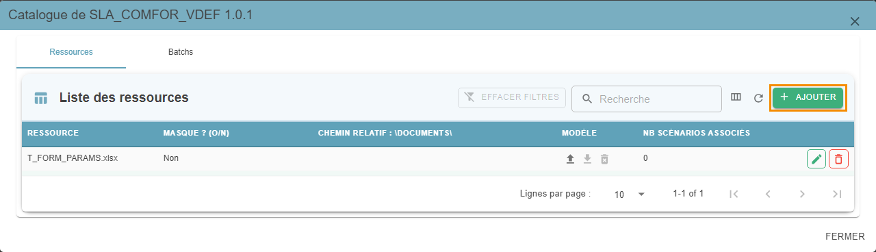 Resources tab of the Catalog pop-up, with the Add button highlighted