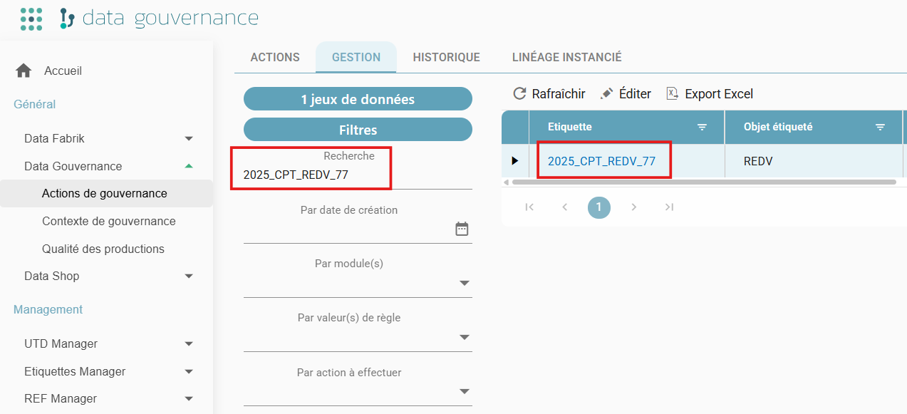 Filtered search by label, showing the label being searched for