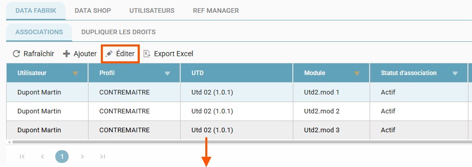 Selecting an association row and clicking the Edit button