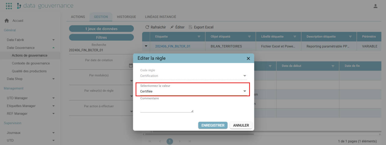 Rule edit window with value selection