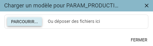 "Charger un modèle" (Upload a template) pop-up for a resource