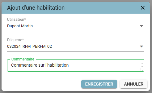 ‘Add Permission’ pop-up with the User, Tag, and Comment fields