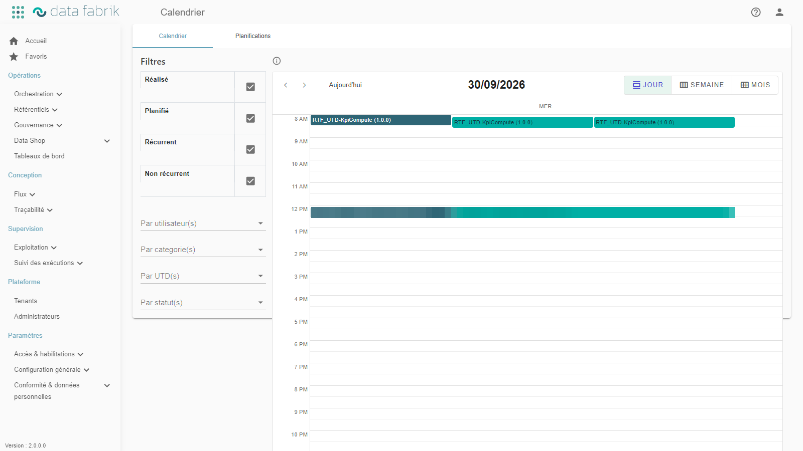 Schedule screen with the Completed/Scheduled, Recurring/Non-recurring filters and the day view