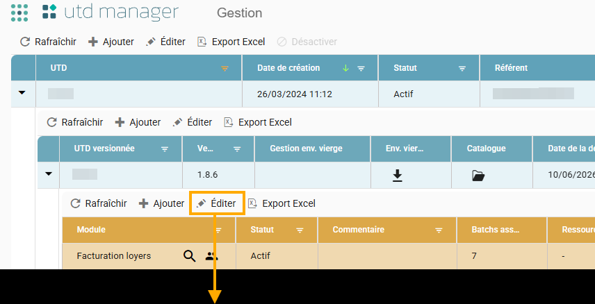 Edit button highlighted in the module action bar