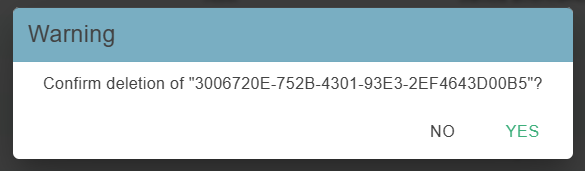 Confirmation dialog box for deleting a row, with the No and Yes buttons